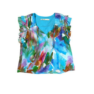 Marie Oliver Womens Size Small Silk Blend Phoebe Blouse Watercolor Ruffled